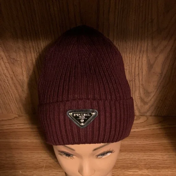 Prada Maroon Ribbed Knit Beanie - Picture 2 of 2